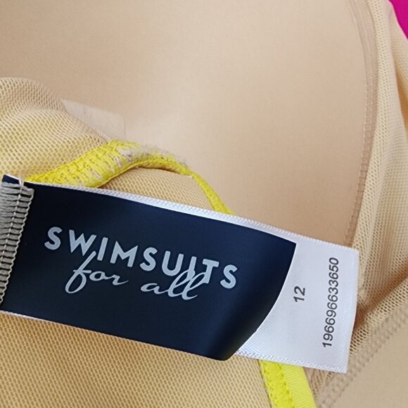 Swimsuits For All Bathing Suit Size 12 One Piece Yellow Pink Purple Cutout Side - Picture 3 of 6